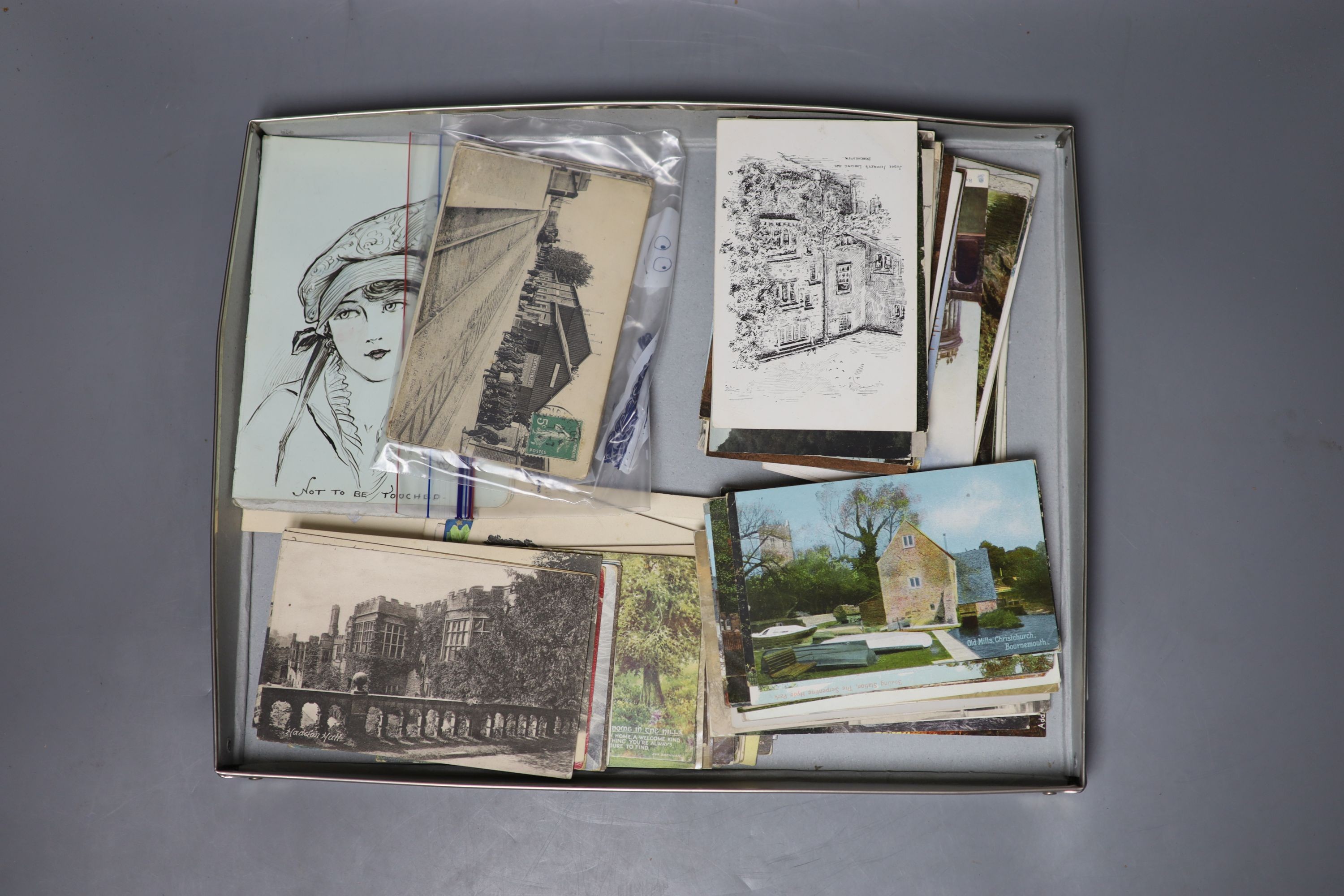 A collection of early 20th century postcards and greetings cards and watercolours from an autograph book